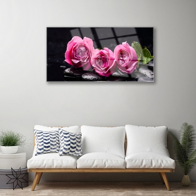 Glass Wall Art Roses stones floral red black