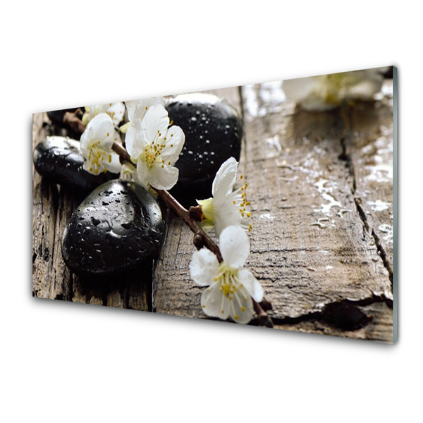 Glass Wall Art Flower stones art white black