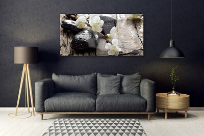 Glass Wall Art Flower stones art white black