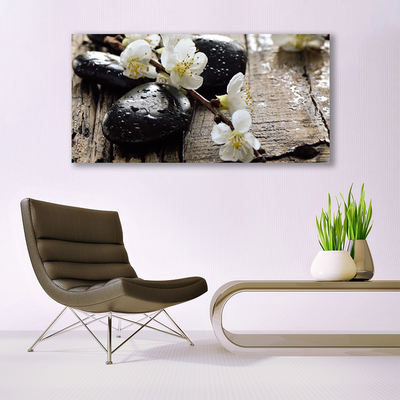 Glass Wall Art Flower stones art white black