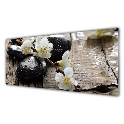 Glass Wall Art Flower stones art white black