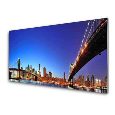 Glass Wall Art Bridge city architecture brown blue purple