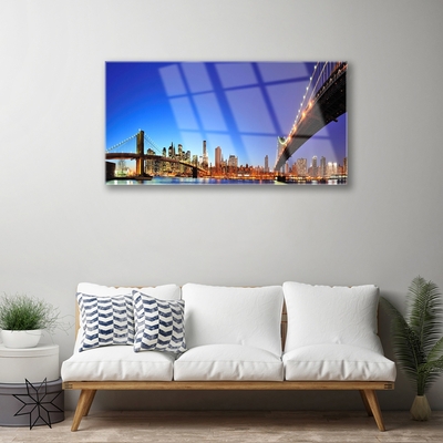 Glass Wall Art Bridge city architecture brown blue purple