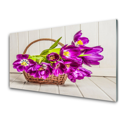 Glass Wall Art Flowers floral pink