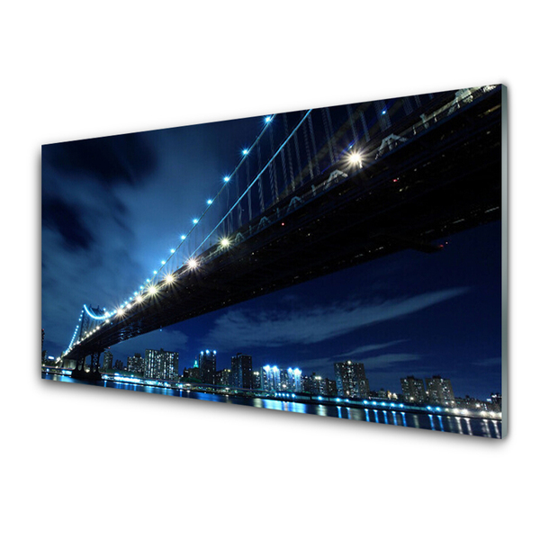 Glass Wall Art Bridge city architecture black blue