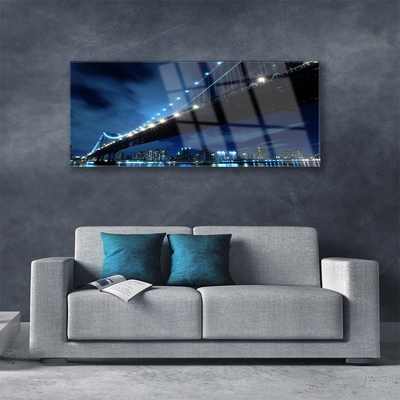 Glass Wall Art Bridge city architecture black blue