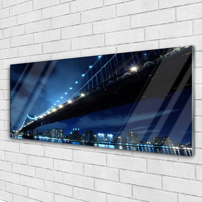 Glass Wall Art Bridge city architecture black blue