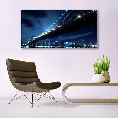 Glass Wall Art Bridge city architecture black blue