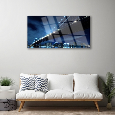 Glass Wall Art Bridge city architecture black blue