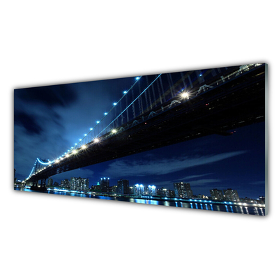 Glass Wall Art Bridge city architecture black blue