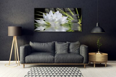 Glass Wall Art Flower stones water floral white black