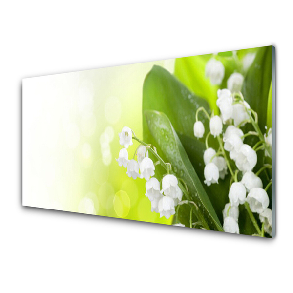 Glass Wall Art Lily of the valley leaves floral white green