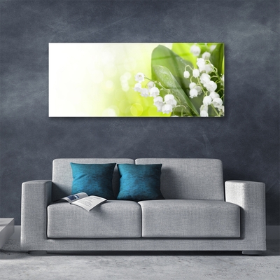 Glass Wall Art Lily of the valley leaves floral white green