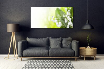 Glass Wall Art Lily of the valley leaves floral white green