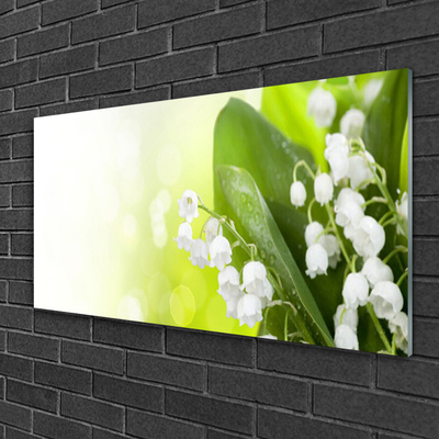 Glass Wall Art Lily of the valley leaves floral white green