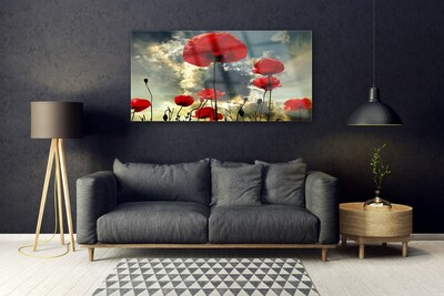 Glass Wall Art Poppies floral red