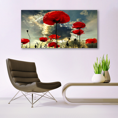 Glass Wall Art Poppies floral red