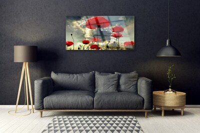 Glass Wall Art Poppies floral red