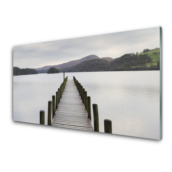 Glass Wall Art Sea bridge architecture grey