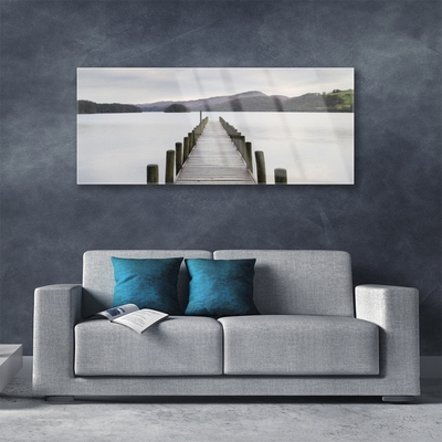 Glass Wall Art Sea bridge architecture grey