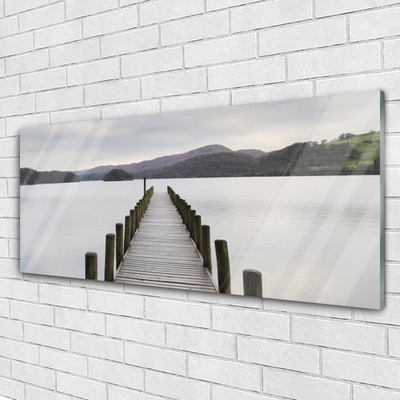 Glass Wall Art Sea bridge architecture grey