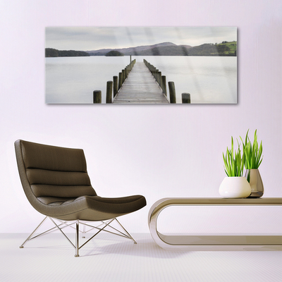 Glass Wall Art Sea bridge architecture grey