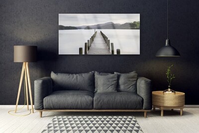 Glass Wall Art Sea bridge architecture grey