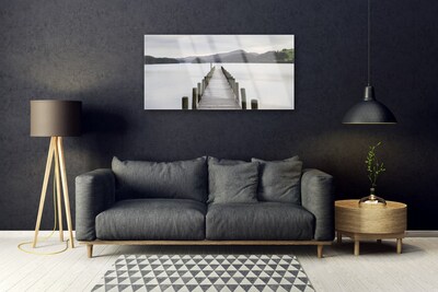 Glass Wall Art Sea bridge architecture grey