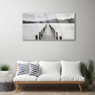 Glass Wall Art Sea bridge architecture grey