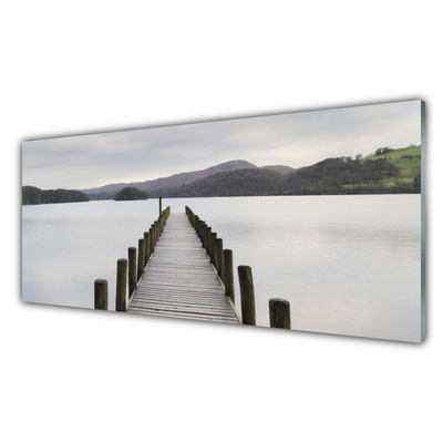 Glass Wall Art Sea bridge architecture grey