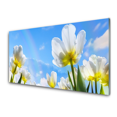 Glass Wall Art Flowers floral white green