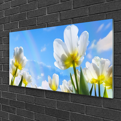 Glass Wall Art Flowers floral white green