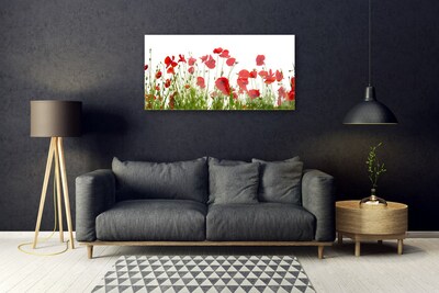 Glass Wall Art Poppies floral red green