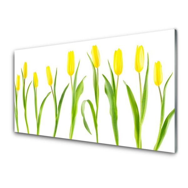 Glass Wall Art Tulips floral yellow green