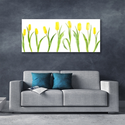 Glass Wall Art Tulips floral yellow green