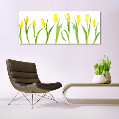 Glass Wall Art Tulips floral yellow green