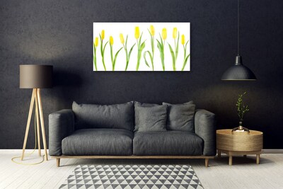 Glass Wall Art Tulips floral yellow green