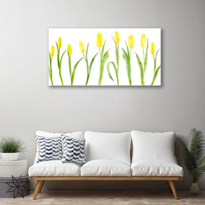 Glass Wall Art Tulips floral yellow green