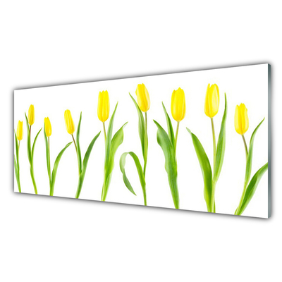 Glass Wall Art Tulips floral yellow green