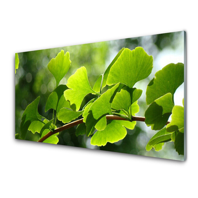 Glass Wall Art Branch leaves floral brown green