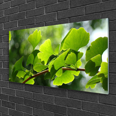 Glass Wall Art Branch leaves floral brown green