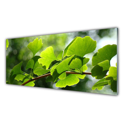 Glass Wall Art Branch leaves floral brown green