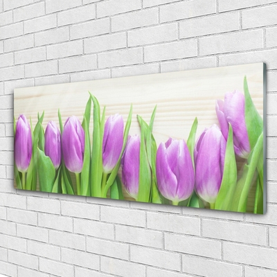 Glass Wall Art Tulips floral pink green