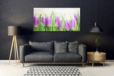 Glass Wall Art Tulips floral pink green