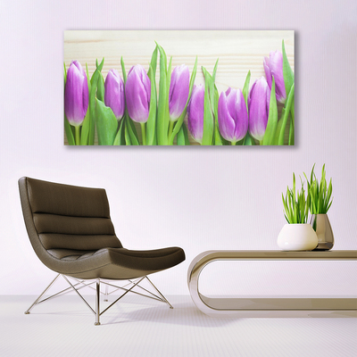 Glass Wall Art Tulips floral pink green