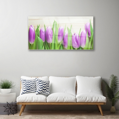 Glass Wall Art Tulips floral pink green