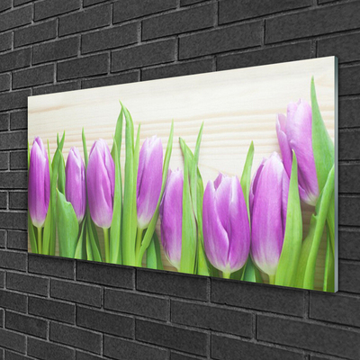 Glass Wall Art Tulips floral pink green