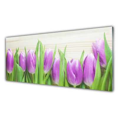 Glass Wall Art Tulips floral pink green