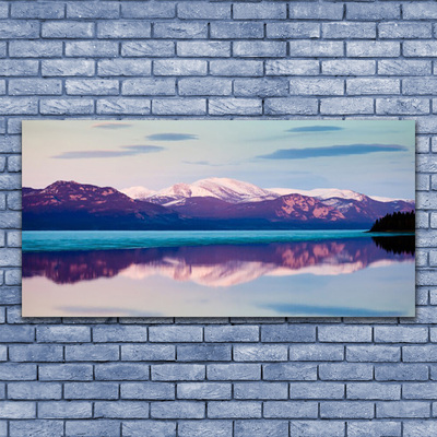 Glass Wall Art Mountain lake landscape white brown blue black