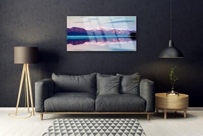 Glass Wall Art Mountain lake landscape white brown blue black